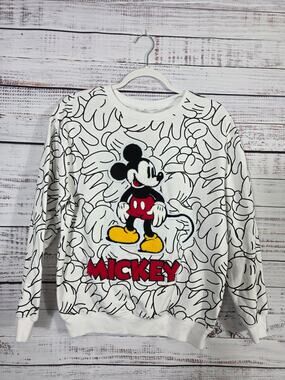 Disney 100 3D Mickey Mouse Crewneck Sweatshirt White Glove Print Size Unisex S
